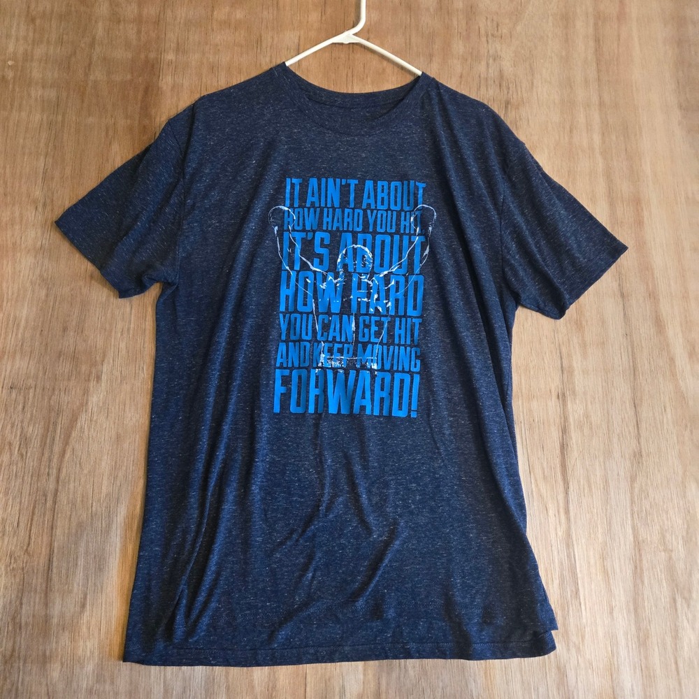 VTG Rocky Balboa Motivational Quote T-Shirt Navy Heather Graphic Tee Mens Large